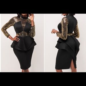 Black and Gold Peplum dress